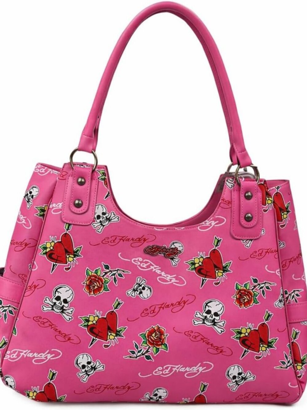 Stylish White Tote Shoulder Bag with Skull & Rose Design - Perfect for Everyday